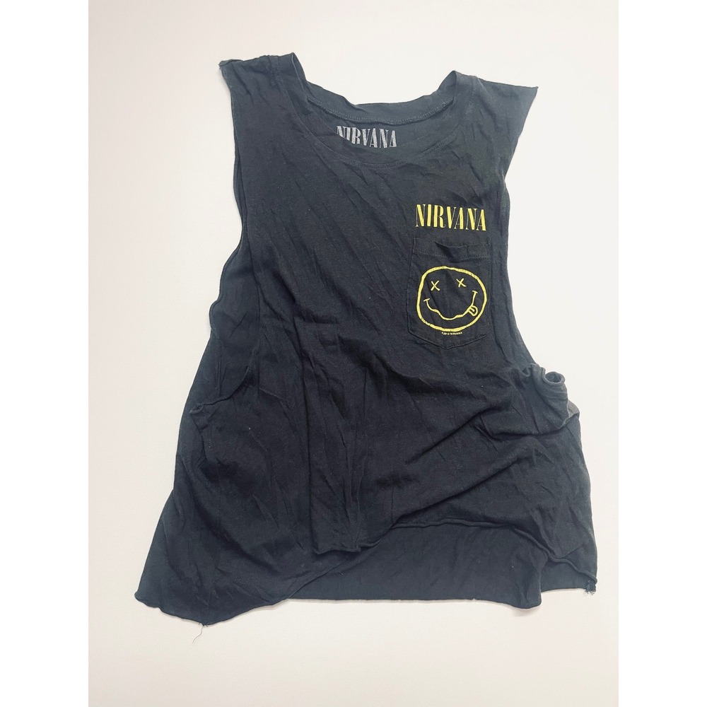 Nirvana Graphic Muscle Tank Top Black Supima Cotton Blend Smiley Face Size L